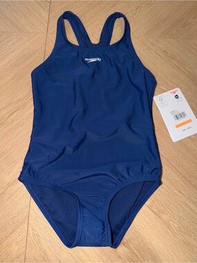 Speedo Girls' Solid Navy One-Piece Swimsuit